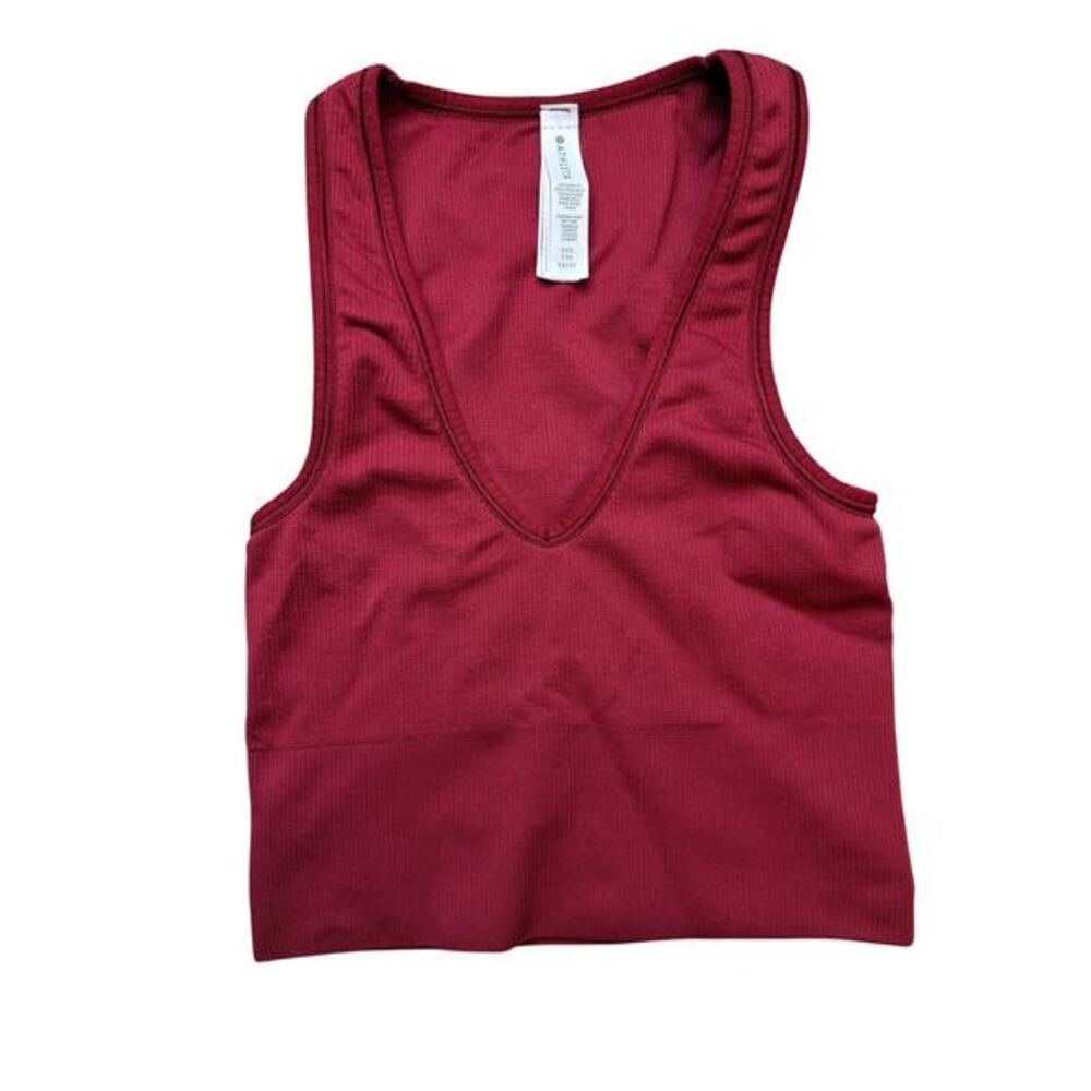 Athleta Aurora Crop Rib Tank Top Burgundy Red‎ V-Neck Seamless XXS 530644